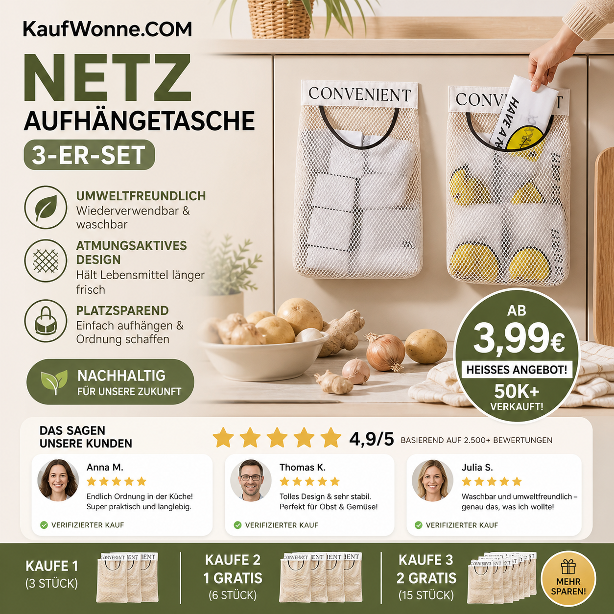 🥳Heißes Angebot 🥳💞50K+ verkauft!Netz‑Aufhängetasche 3‑er‑Set – ab 3,99 €! Wiederverwendbar, waschbar & luftdurchlässig, umweltfreundliche Aufbewahrung, jetzt zuschlagen!✅