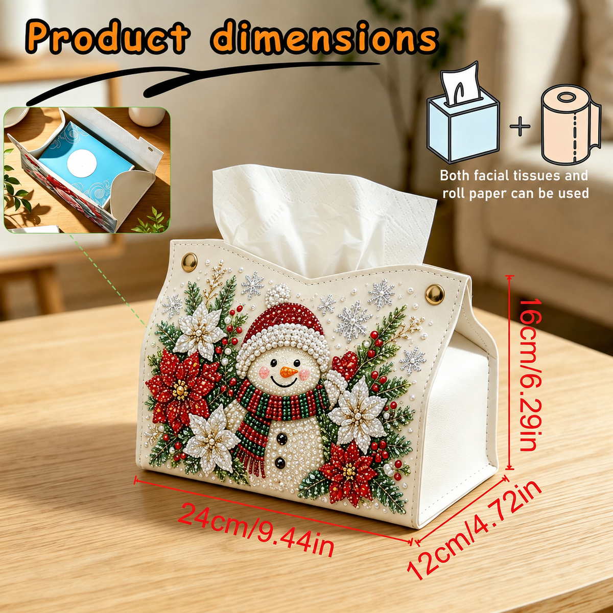 🔥🎁 2+1 GRATIS!!🎄✨ Decorative Beaded Christmas Tissue Box Cover – Elegant Santa, Snowman & Reindeer Holiday Decor