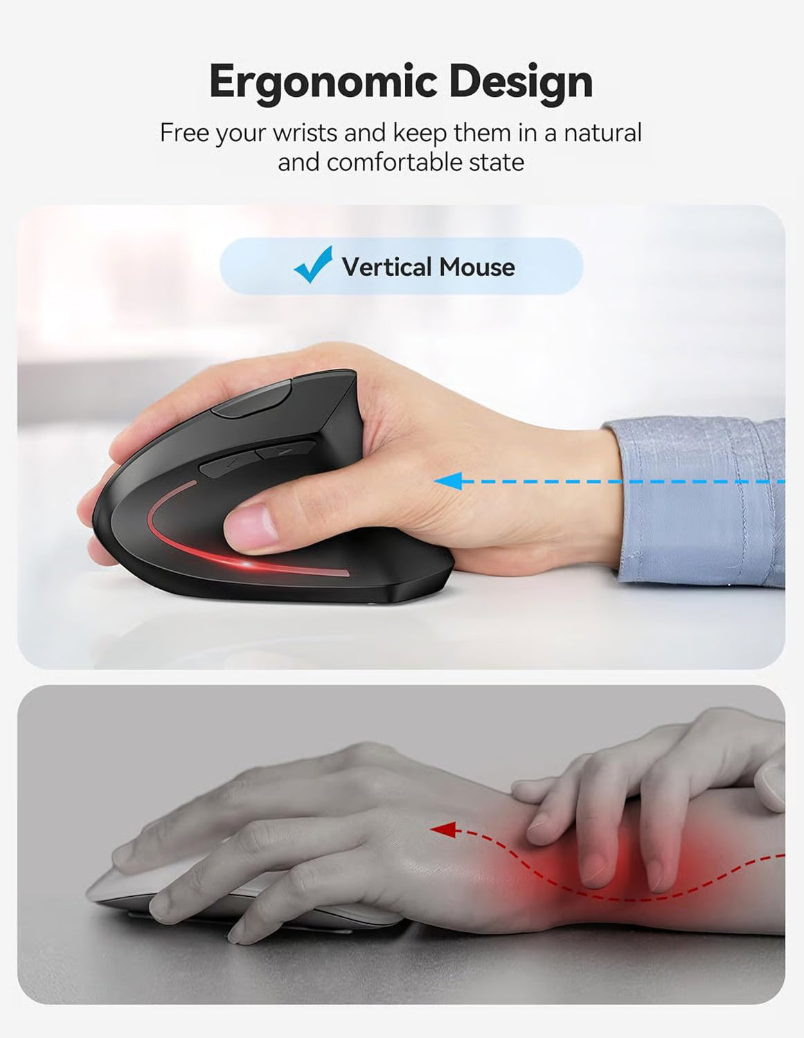 🖱️ 2 Kaufen, 1 Gratis 🎁✨Ergonomische Kabellose Vertikal-Maus mit Handgelenkschutz | ⚡USB-aufladbarer Optischer Maus