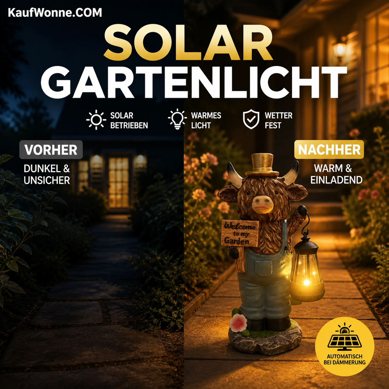 🐮☀️ 50 % RABATT! Solar-Gartenlampe Hochlandkuh | Niedliche Außenbeleuchtung für eine gemütliche Gartenatmosphäre ✨