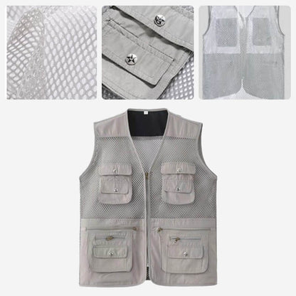 📸🎣Herren Outdoor Multifunktionsweste mit 10+ Taschen – Leichte Eisseide Anglerweste & Fotografenweste  | V-Ausschnitt, atmungsaktiv & schnelltrocknend