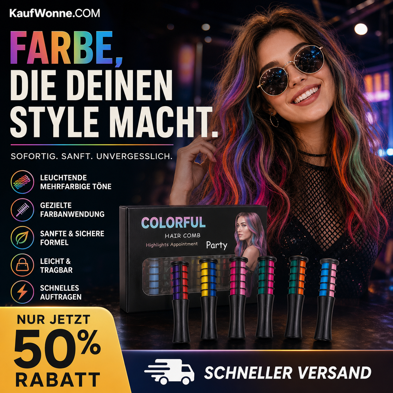 🔥🎁 2+1 GRATIS!!🥳💞 50K+ VERKAUFT! 🎨💇‍♀️ Temporärer Haarfarbe-Kamm – Schnelle & schonende Highlights für Partys & Festivals | Kompakt & tragbar