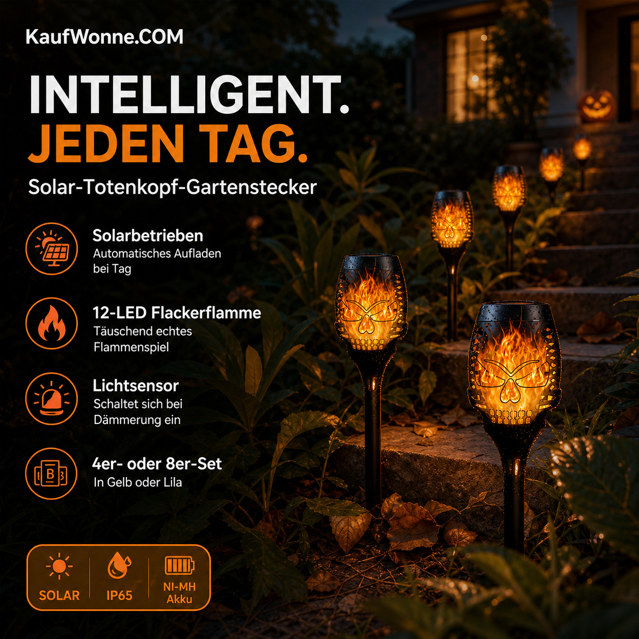 🎃 Halloween Deal | Solar Totenkopf Gartenstab-Lichter