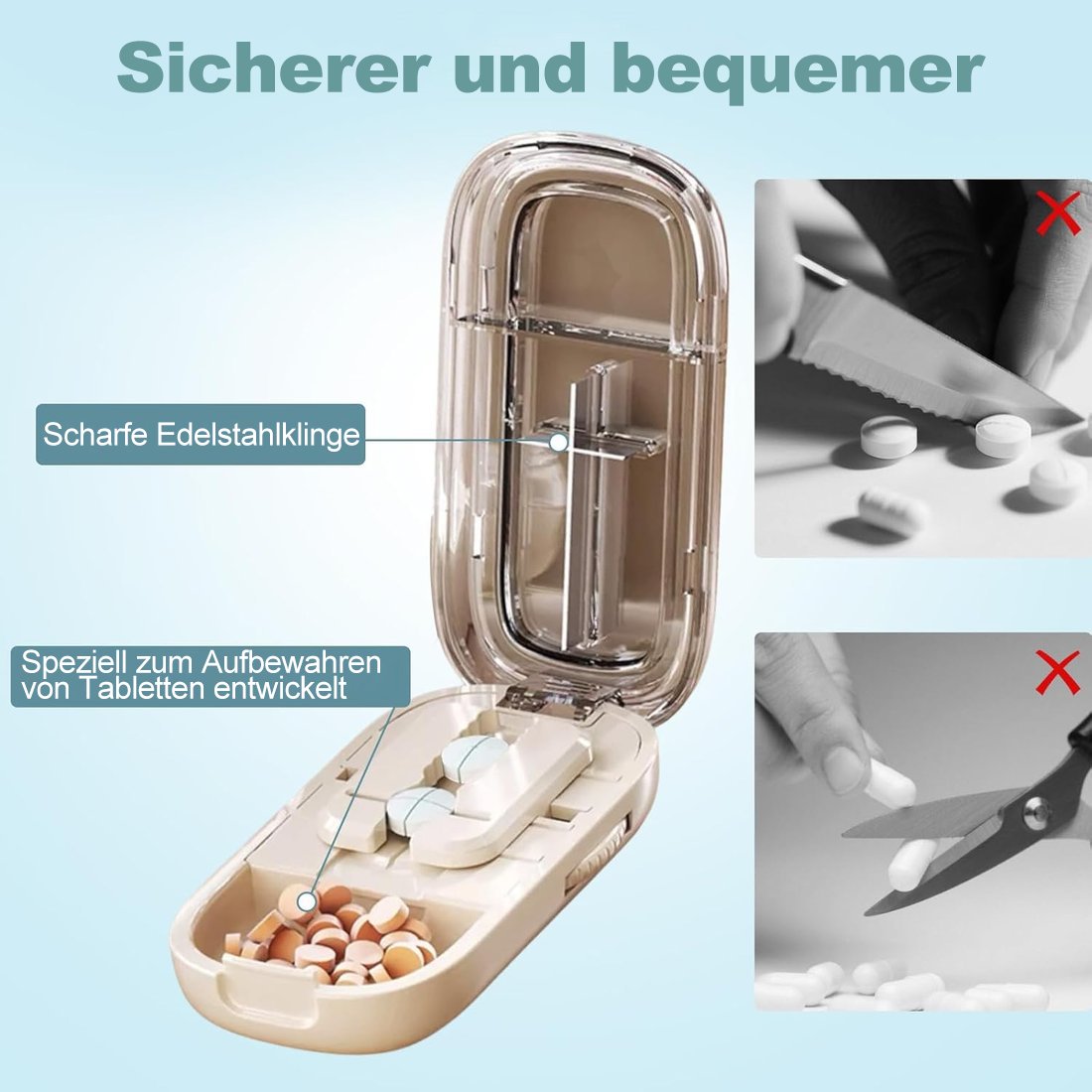 📢📢 50 % Rabatt!! ⏰🔥 Tragbarer Pillenschneider – Robust, leicht zu reinigen und hygienisch