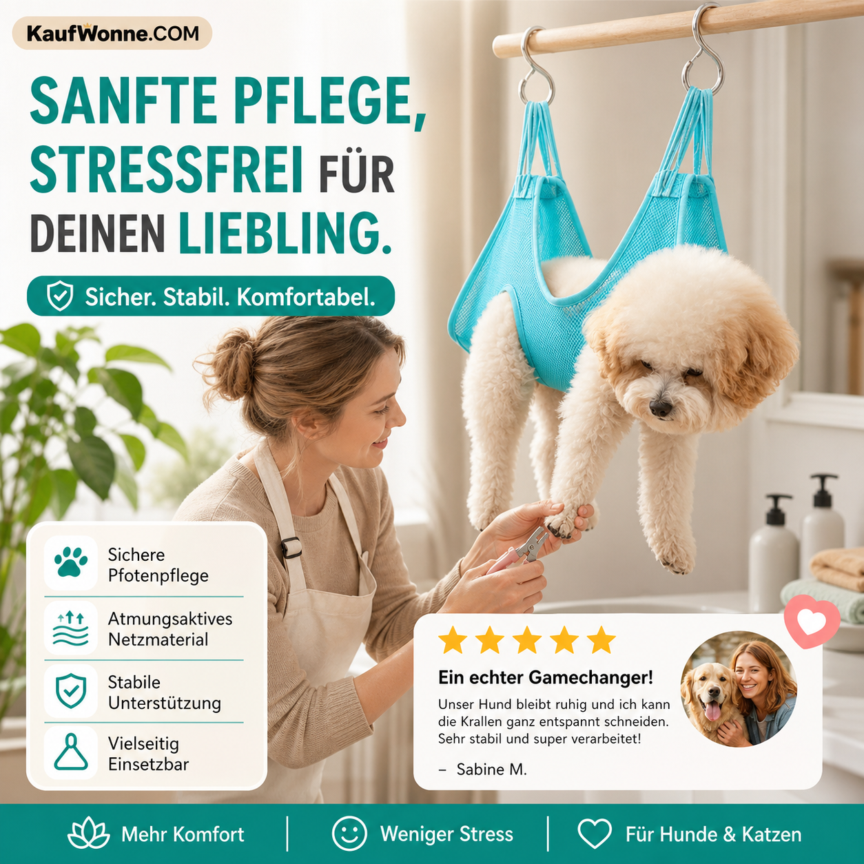 🐾 Pflege-Hängematte für Katzen und Hunde, zum Baden, Krallen schneiden und Pflegen, atmungsaktiv