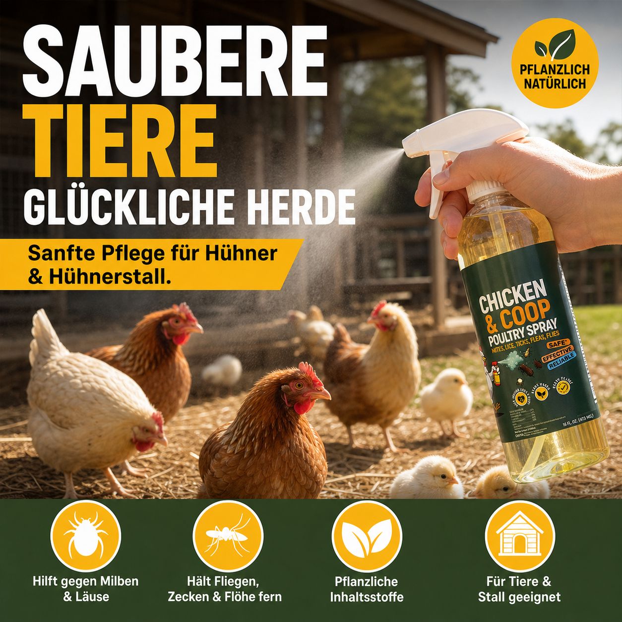 🔥🎁 2+1 GRATIS!!🥳 💞 50K+ VERKAUFT! ⚡🐔Natürliches Reinigungsspray für Hühnerställe, geruchsneutralisierend & keimreduzierend