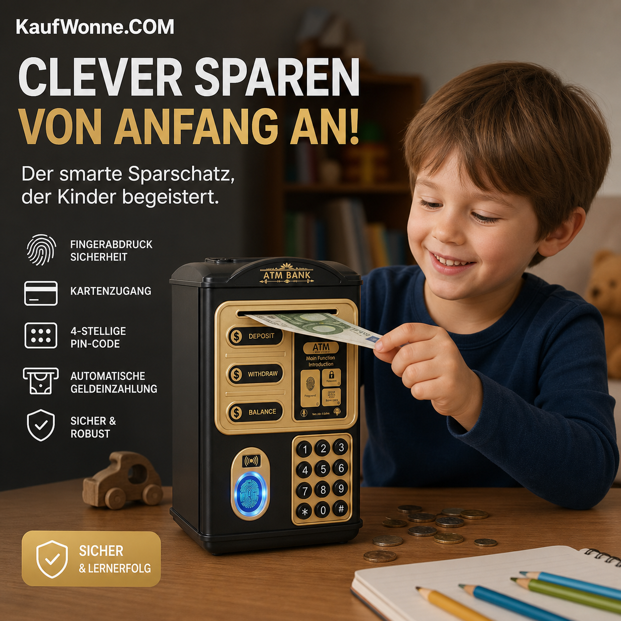 🏧 Automatische ATM-Sparschwein für Kinder mit Passwort