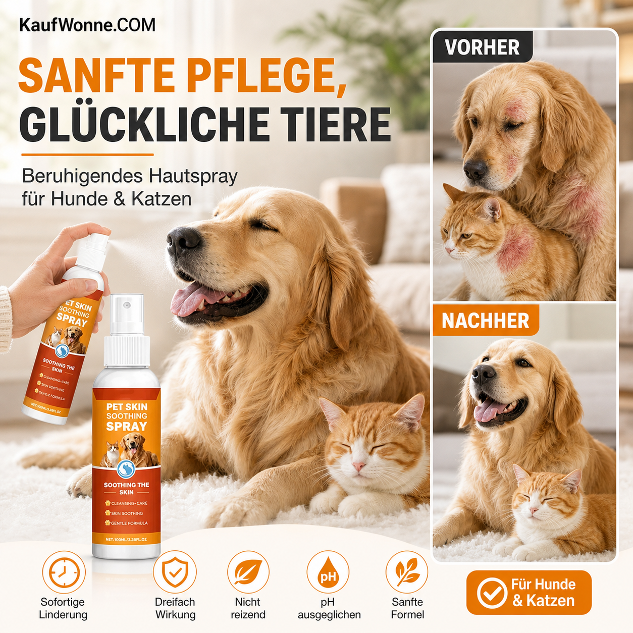 🔥🎁 2+1 GRATIS!!🥳💞 50K+ VERKAUFT! ⚡🏠 Beruhigendes Spray für die Haut von Haustieren