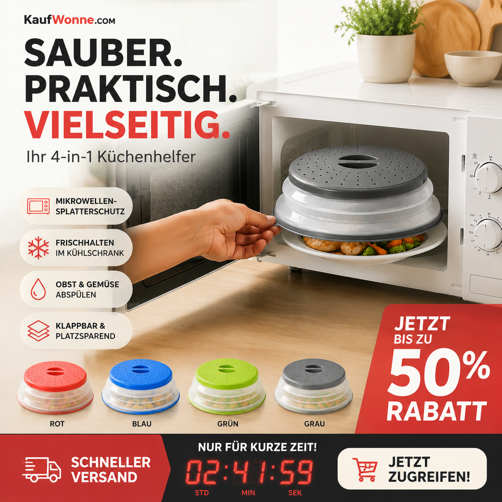 🍽️ 2‑in‑1 zusammenklappbarer Mikrowellen‑Spritzschutzdeckel