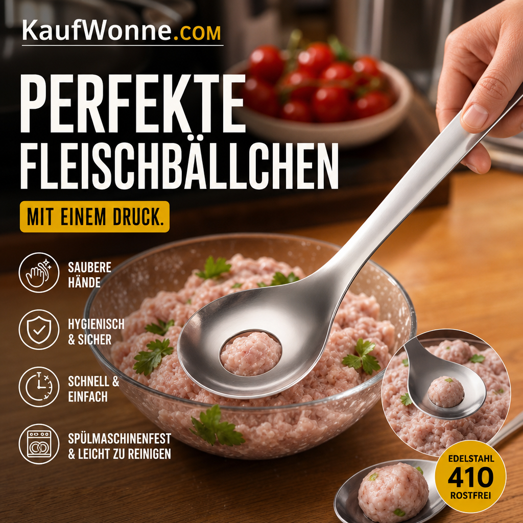 🍢 Fleischbällchen-Löffel aus Edelstahl – Kleckerfrei & einfach in der Handhabung