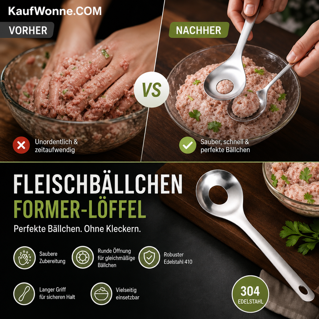 🍢 Fleischbällchen-Löffel aus Edelstahl – Kleckerfrei & einfach in der Handhabung