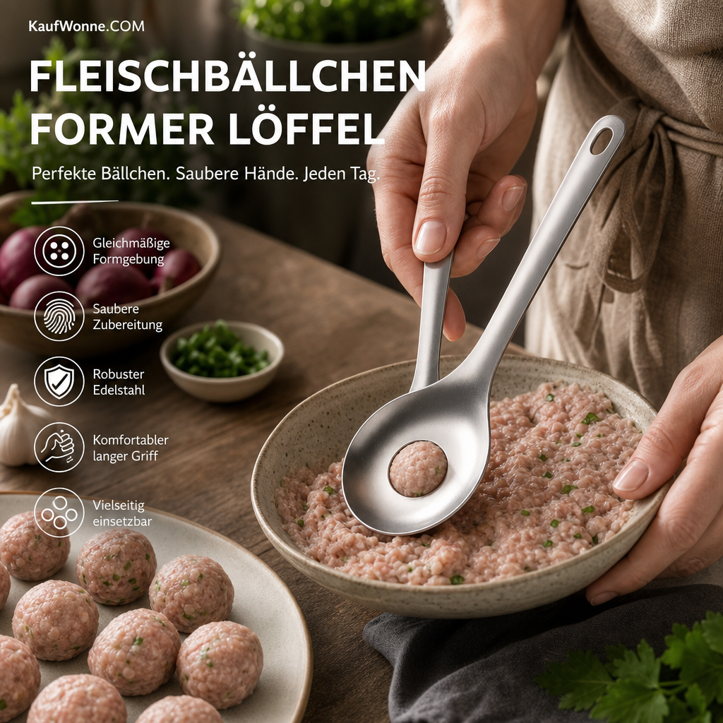 🍢 Fleischbällchen-Löffel aus Edelstahl – Kleckerfrei & einfach in der Handhabung