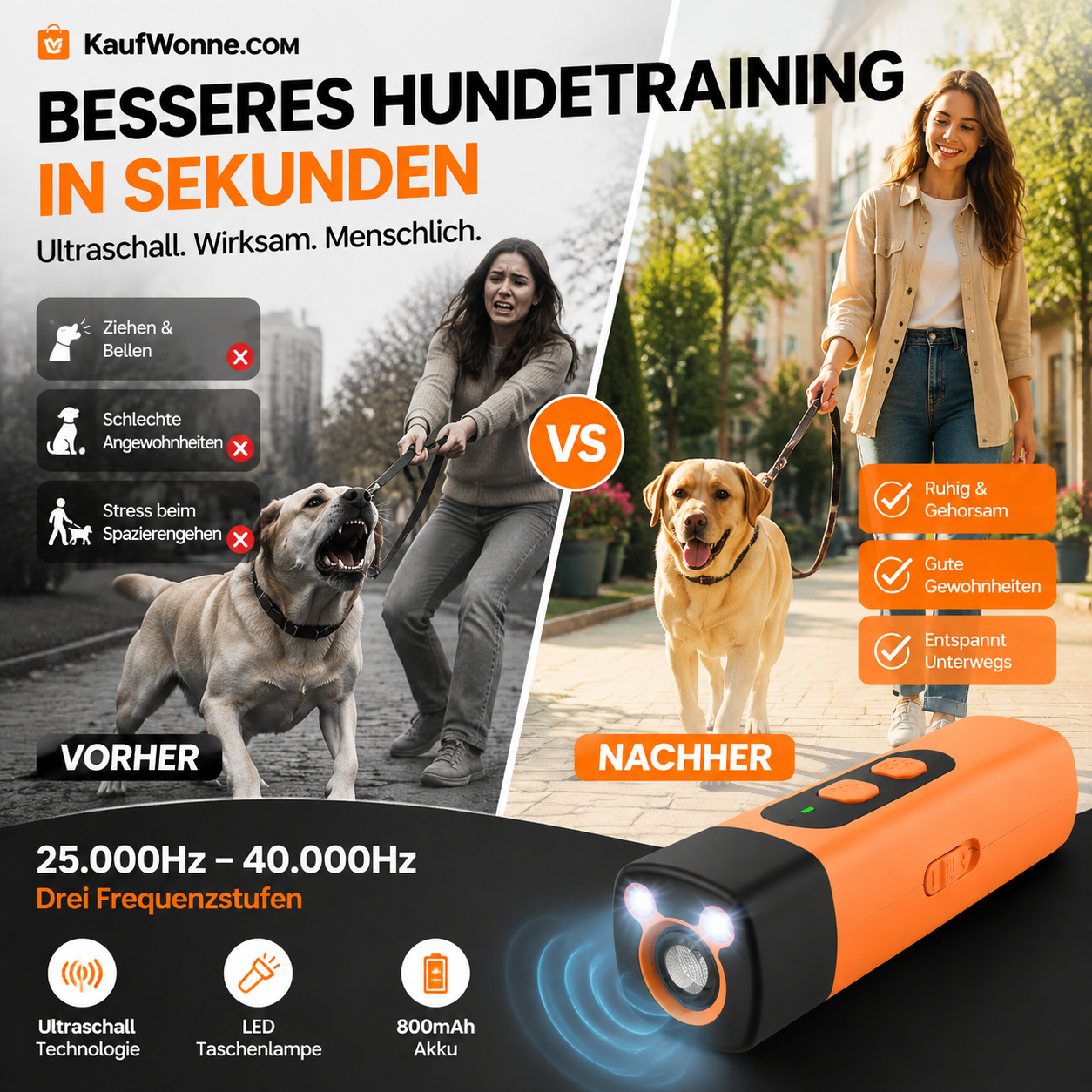 📢📢50 % Rabatt!! ⏰🐕 Tragbares Ultraschall-Hundeabwehrgerät, wiederaufladbar, 3 Modi, Hundetraining & Abwehr, für Outdoor & Spaziergänge