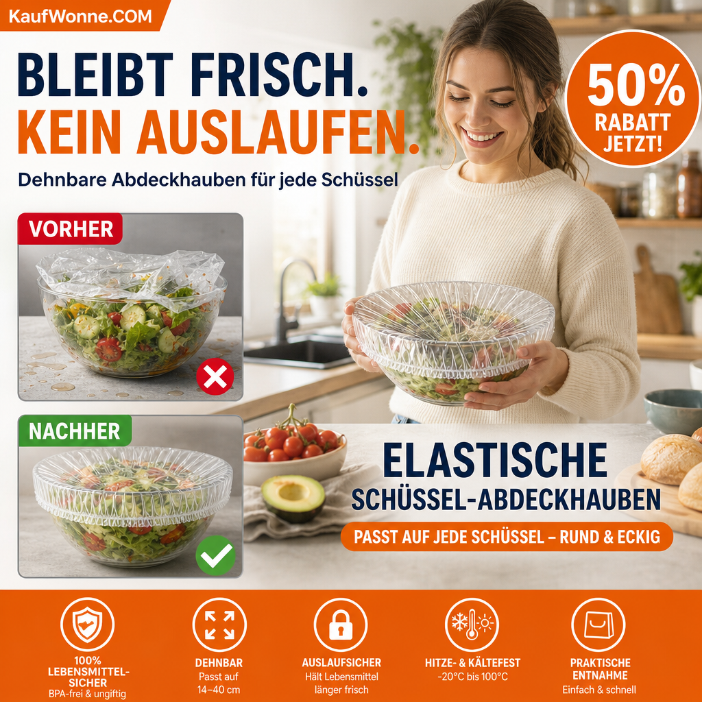 🔥🎁 2+1 GRATIS!!🥳🥗 Einweg-Stretch-Lebensmittelabdeckhauben | 300 Stück | mikrowellengeeignet & gefrierfest