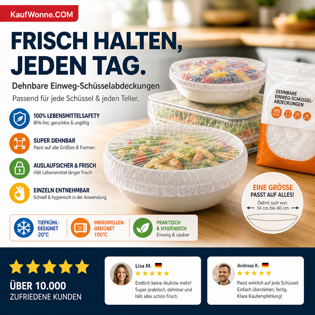 🔥🎁 2+1 GRATIS!!🥳🥗 Einweg-Stretch-Lebensmittelabdeckhauben | 300 Stück | mikrowellengeeignet & gefrierfest