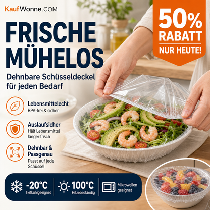 🔥🎁 2+1 GRATIS!!🥳🥗 Einweg-Stretch-Lebensmittelabdeckhauben | 300 Stück | mikrowellengeeignet & gefrierfest