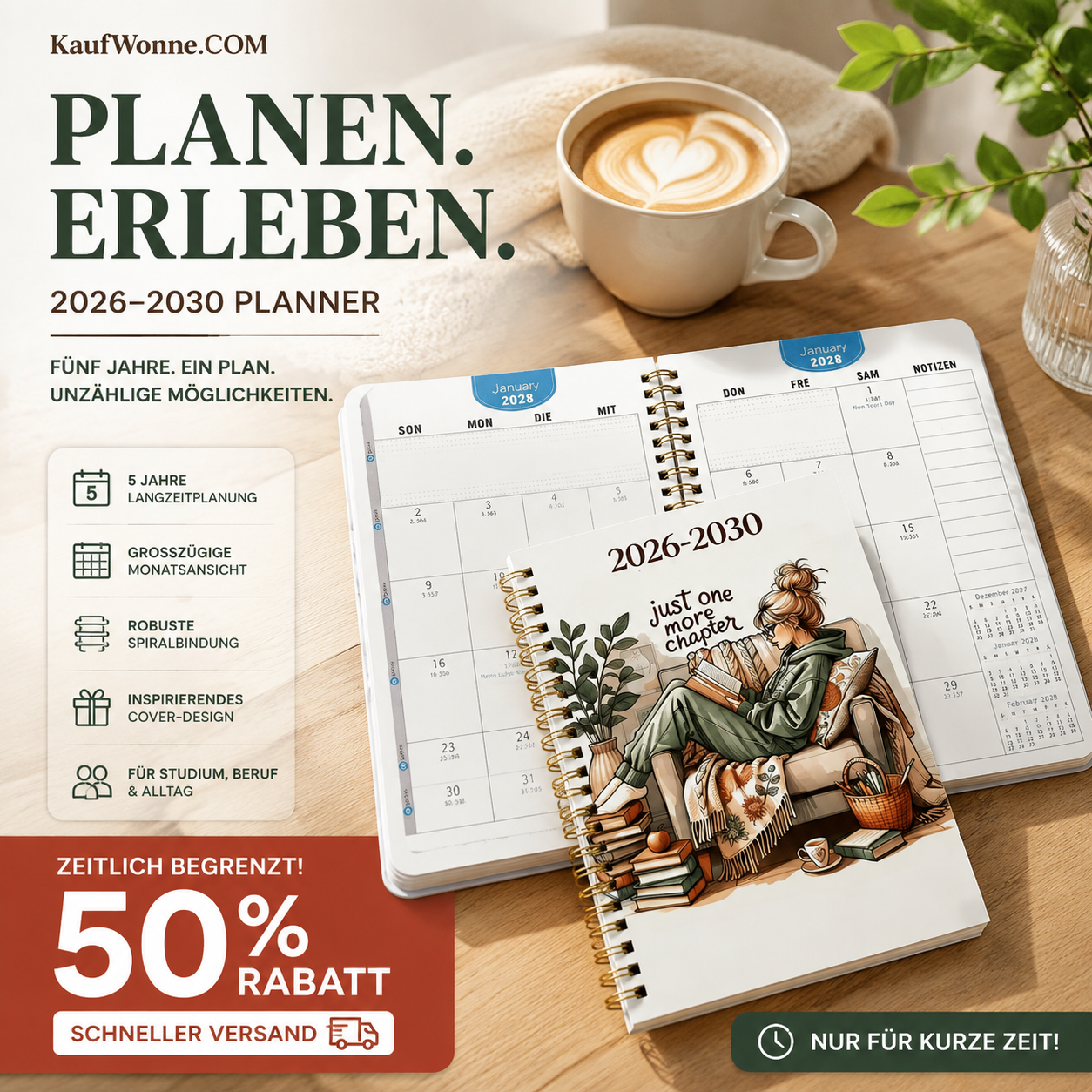📔 5‑Jahres‑Planungsbuch 2026‑2030｜Tagebuch für Lebens‑, Beruf‑ & Studienplanung, begleitet dich bei Zielerreichung, Fortschrittsdokumentation und Selbstverbesserung