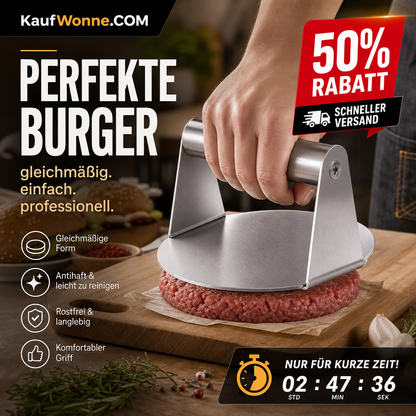 🔥 50 % RABATT! 🍔 Nie wieder ungleichmäßige Burger – Edelstahl‑Burger‑Presse für perfekte selbstgemachte Burger