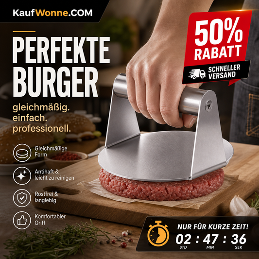 🔥 50 % RABATT! 🍔 Nie wieder ungleichmäßige Burger – Edelstahl‑Burger‑Presse für perfekte selbstgemachte Burger