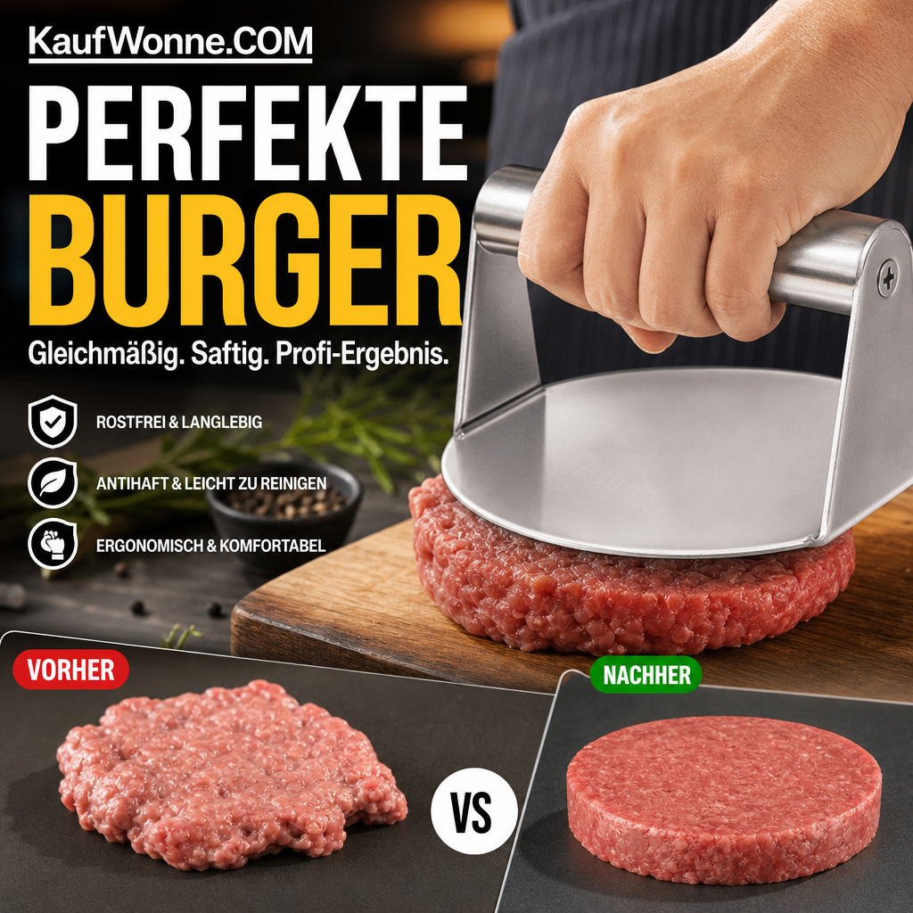 🔥 50 % RABATT! 🍔 Nie wieder ungleichmäßige Burger – Edelstahl‑Burger‑Presse für perfekte selbstgemachte Burger