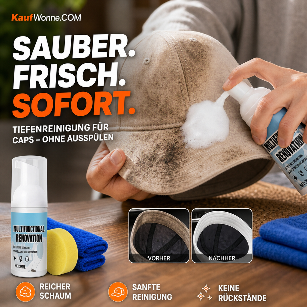 🔥🎁 1+1 GRATIS!!🥳💞 50K+ VERKAUFT! ⚡🧢 Schaum‑Reiniger für Baseball‑Kappen ohne Ausspülen, wasserloser Fleckentferner