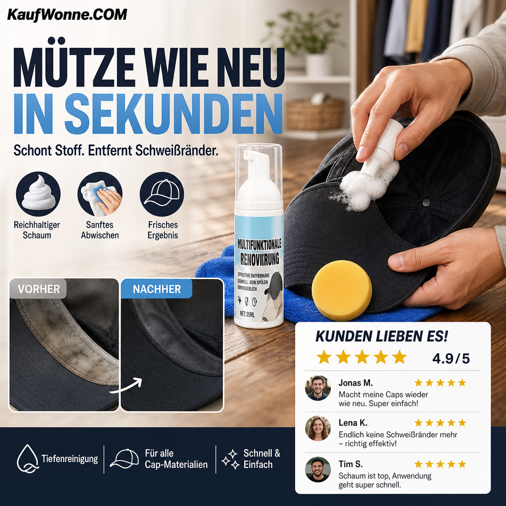 🔥🎁 1+1 GRATIS!!🥳💞 50K+ VERKAUFT! ⚡🧢 Schaum‑Reiniger für Baseball‑Kappen ohne Ausspülen, wasserloser Fleckentferner
