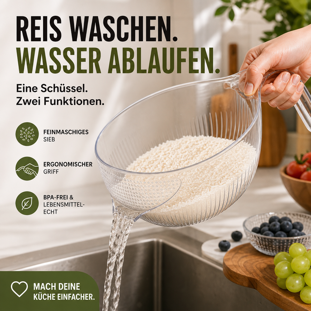 🥗Multifunktions‑Küchensieb‑Schüssel | Abtropfkorb zum Waschen, Abtropfen und Servieren von Obst, Gemüse und Pasta