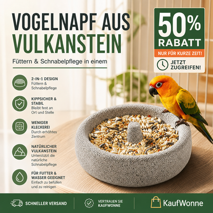 🐦2‑in‑1 Vogelfutterschale aus Vulkanstein | Futterschale mit Schnabel‑Schleiffunktion