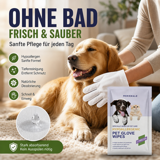 🔥🎁 1+1 GRATIS!!🐾✨ Hypoallergene Pflegehandschuh‑Tücher für Hunde und Katzen, badfrei, geruchentfernend, tägliche Haustierreinigung
