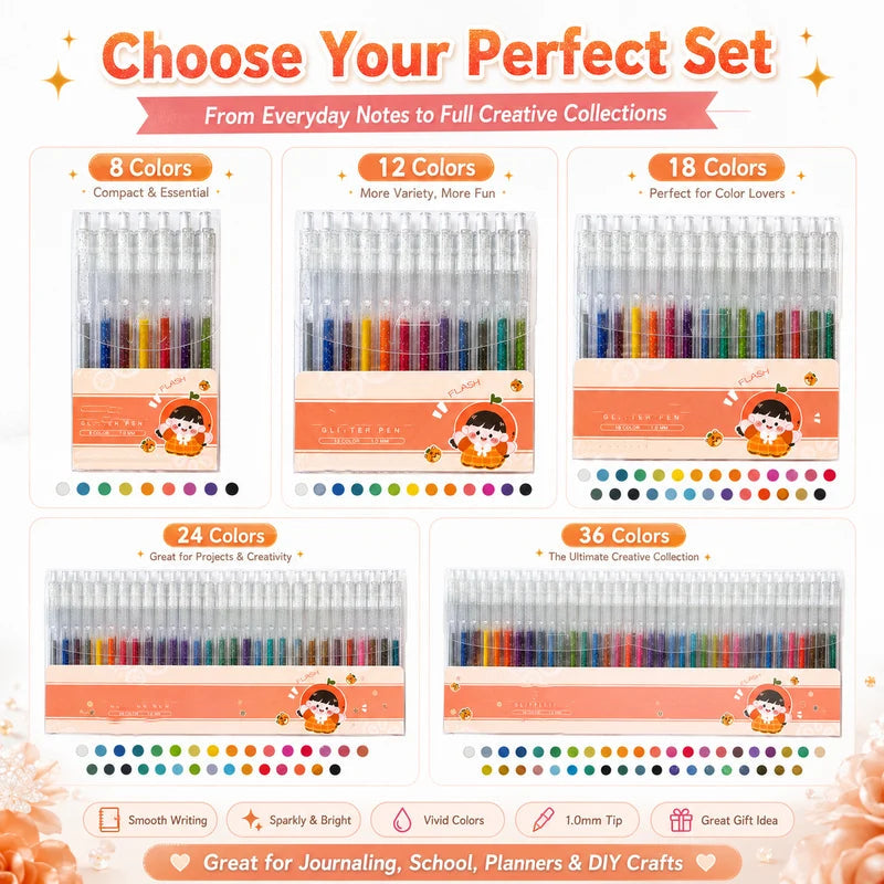 🎁 Glitzer‑Gelstifte‑Set, bunte Glitzertinten für Notizen, Malen, Basteln und Scrapbooking