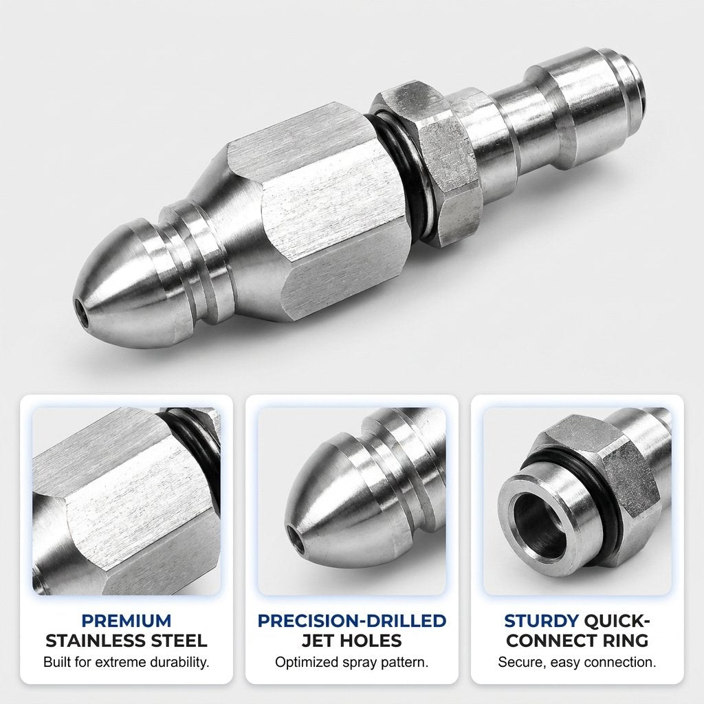 💥 2 kaufen, 1 gratis + 50 % Rabatt! 🔧 Edelstahl-Rohrreinigungsdüse (6500 PSI) – 1/4"-Schnellanschluss für Hochdruckreiniger