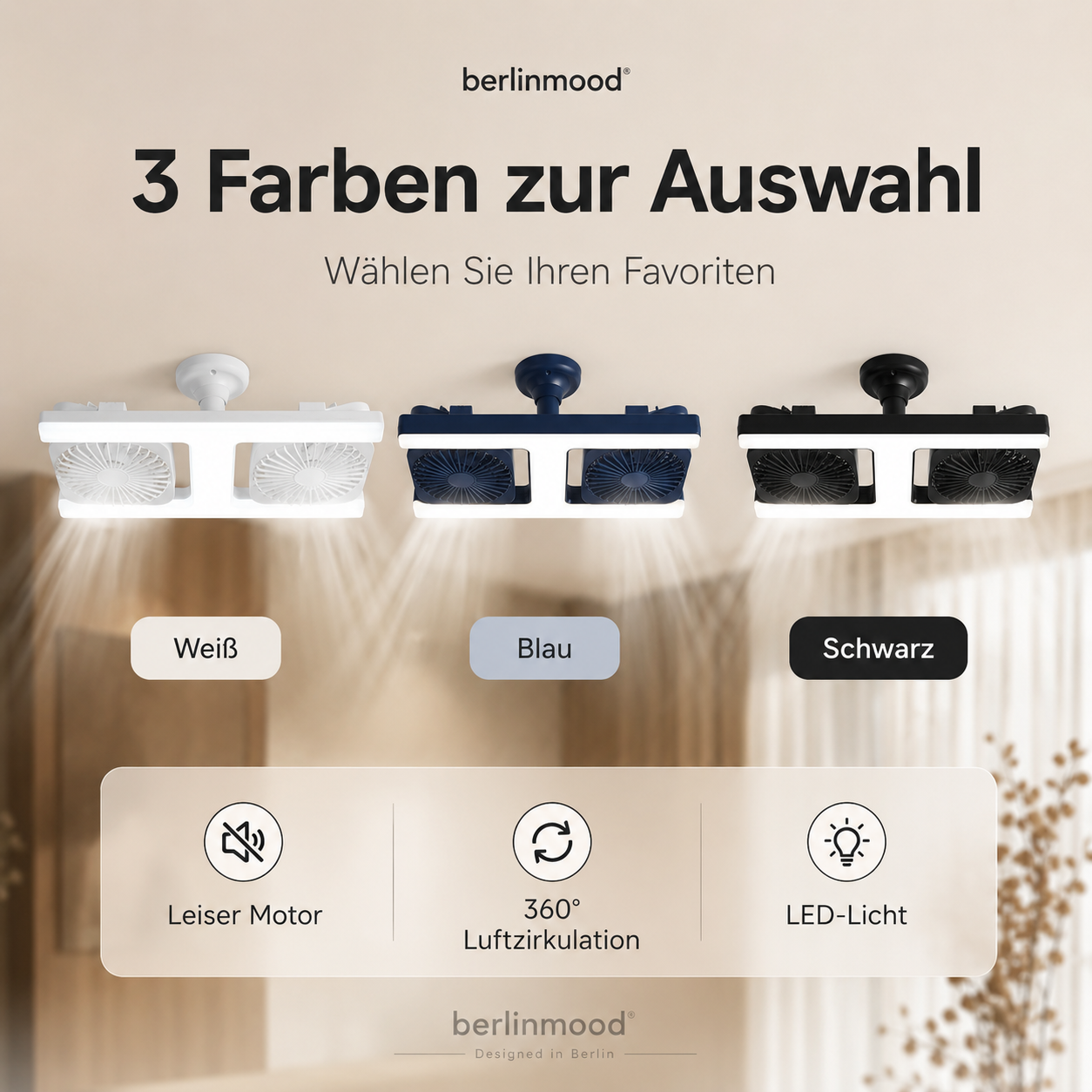 🌬️✨ Doppelter Deckenventilator mit LED-Beleuchtung – modernes Design mit Fernbedienung für Wohn- und Schlafzimmer