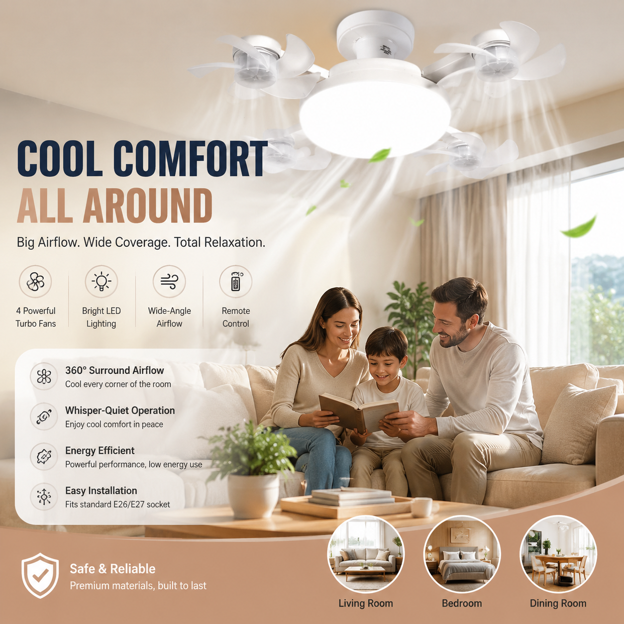 🌀 50 % RABATT! 💡 Deckenventilator mit E27-Fassung – Leiser 2-in-1-LED-Ventilator mit Fernbedienung – Kühlung und Licht in einem 🏠