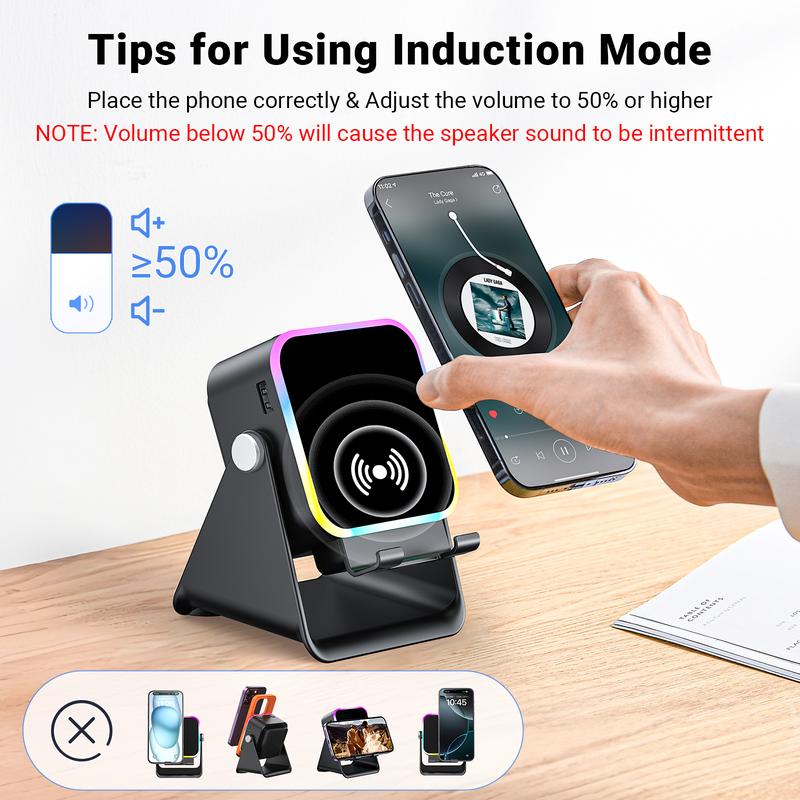 🔥Letzter Tag des zeitlich begrenzten 50%-Rabatts!🔥 5-in-1 Kabelloser Bluetooth-Lautsprecher mit Induktionsfunktion und verstellbarer Handyhalterung