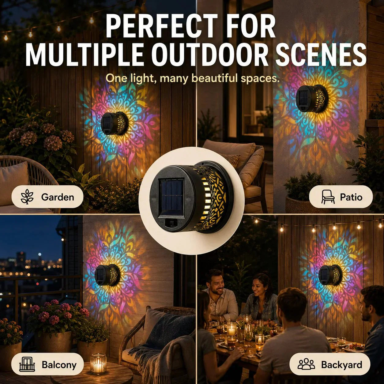 🌀Sommer-Sale 50% Rabatt 🌞💡Solar Mandala Wandleuchte für den Außenbereich, Garten, Zaun, Projektorlampe, Terrasse, Stimmungsdekoration