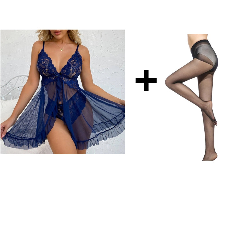 💎 50% RABATT! 💎 Feminines Pyjama-Set mit V-Ausschnitt & Spitzen-Camisole – Weich, Atmungsaktiv & Romantisch 🌙💕