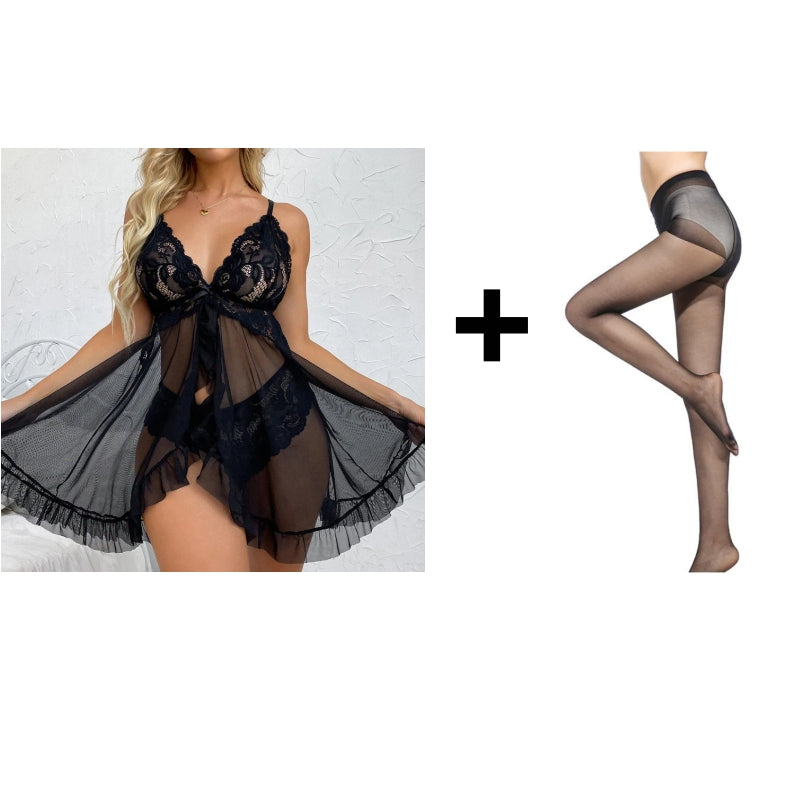 💎 50% RABATT! 💎 Feminines Pyjama-Set mit V-Ausschnitt & Spitzen-Camisole – Weich, Atmungsaktiv & Romantisch 🌙💕