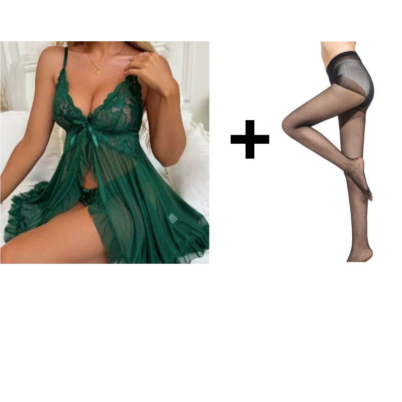 💎 50% RABATT! 💎 Feminines Pyjama-Set mit V-Ausschnitt & Spitzen-Camisole – Weich, Atmungsaktiv & Romantisch 🌙💕