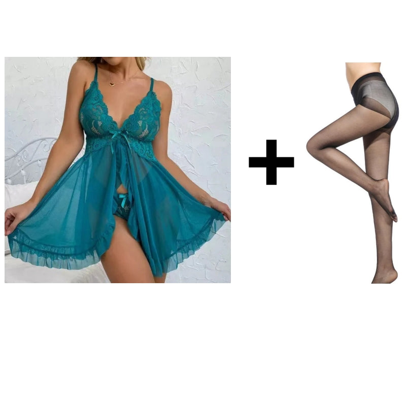 💎 50% RABATT! 💎 Feminines Pyjama-Set mit V-Ausschnitt & Spitzen-Camisole – Weich, Atmungsaktiv & Romantisch 🌙💕