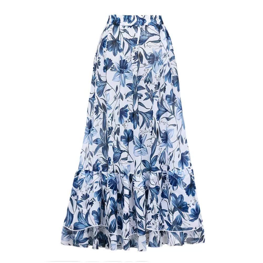 💥 Sonderangebot: 50 % Rabatt 💥 V Neck Lace Up Printed One Piece Swimsuit And Skirt