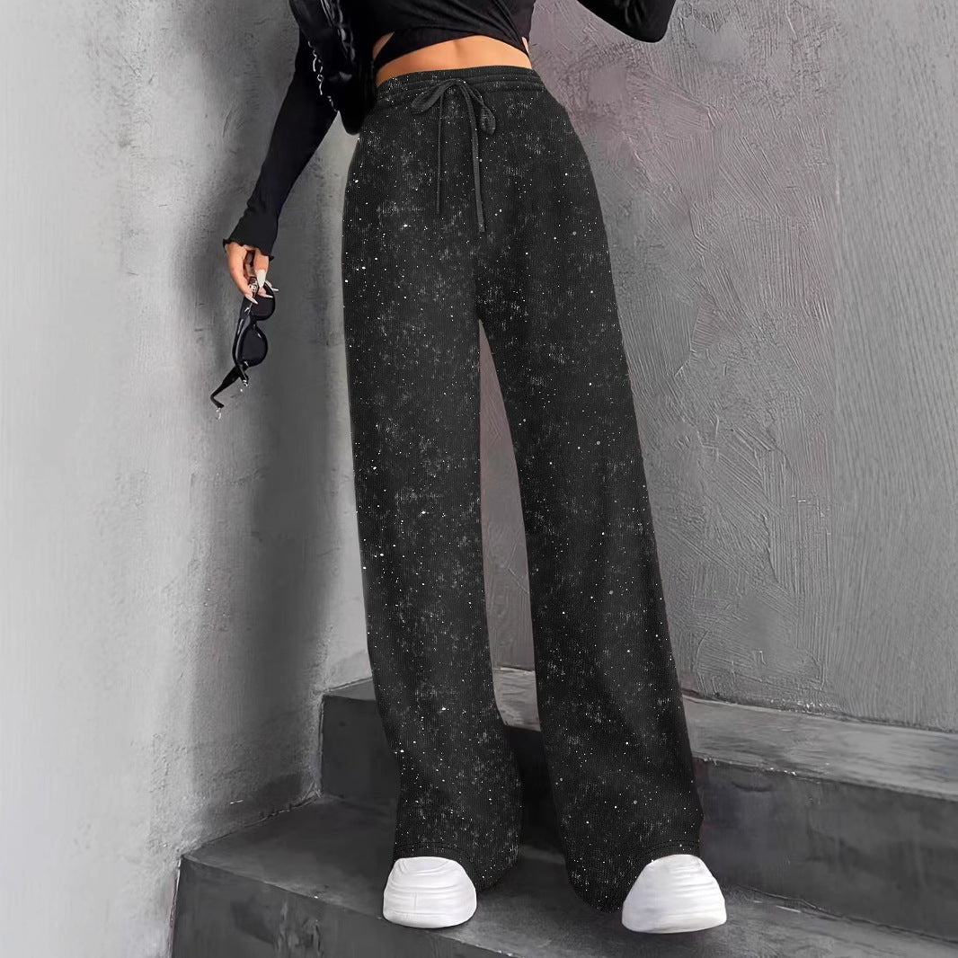 💖 50% VERSCHENKT💃Damen Paillette Sparkle Breite Bein Hose mit elastischem Bund✨