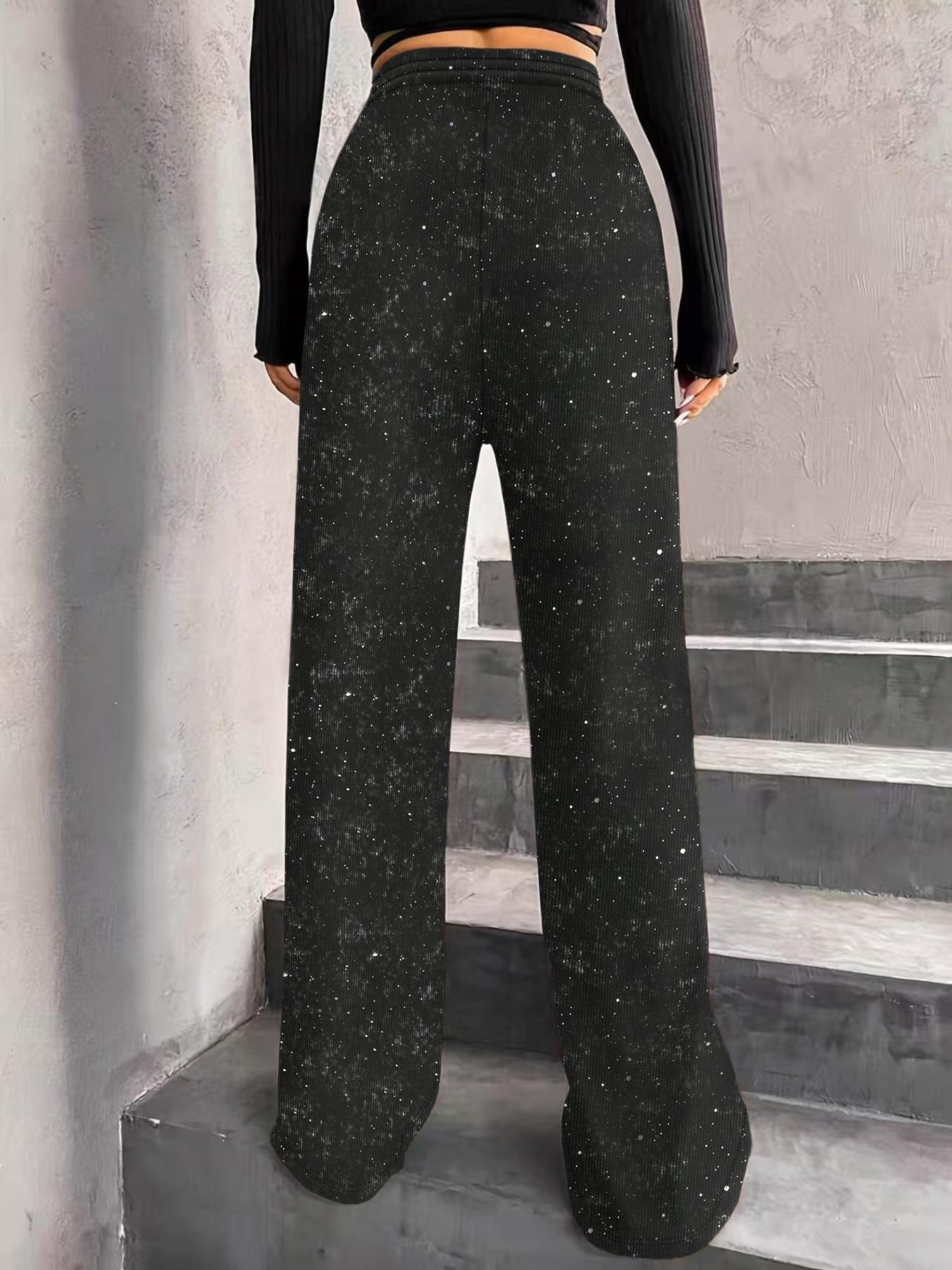 💖 50% VERSCHENKT💃Damen Paillette Sparkle Breite Bein Hose mit elastischem Bund✨