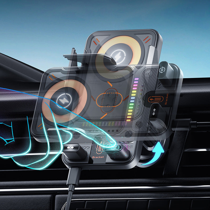 📢📢50 % Rabatt!! ⏰Intelligenter 2-in-1-Autotelefonhalter mit automatischer Drehfunktion und kabellosem Ladegerät⚡