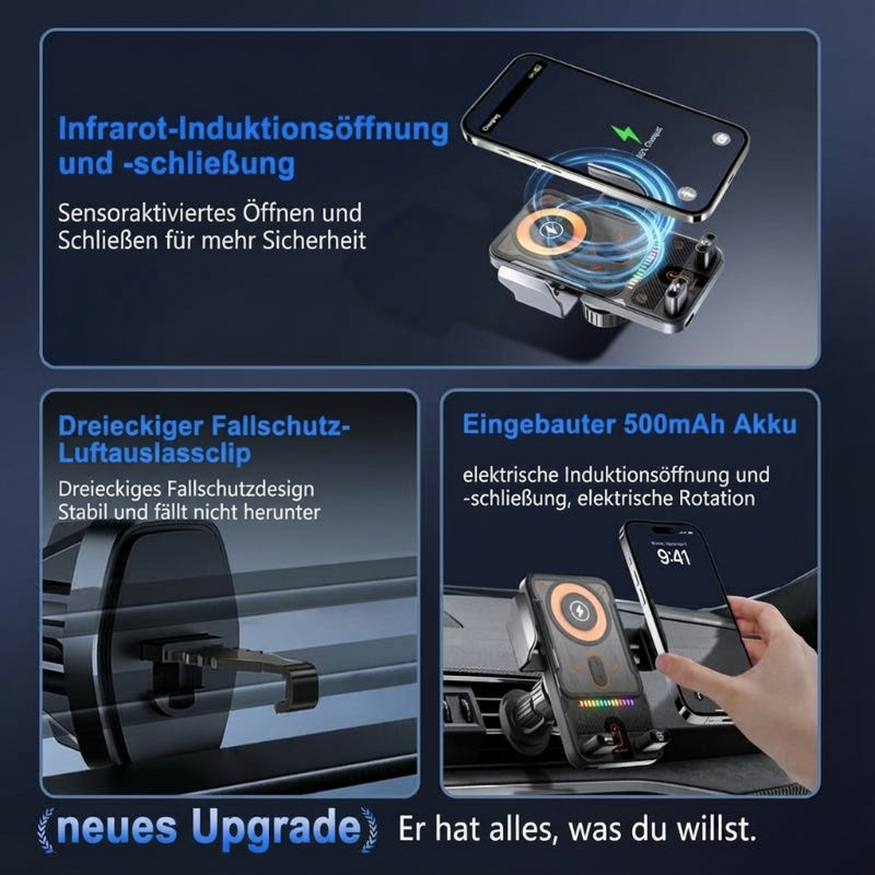 📢📢50 % Rabatt!! ⏰Intelligenter 2-in-1-Autotelefonhalter mit automatischer Drehfunktion und kabellosem Ladegerät⚡