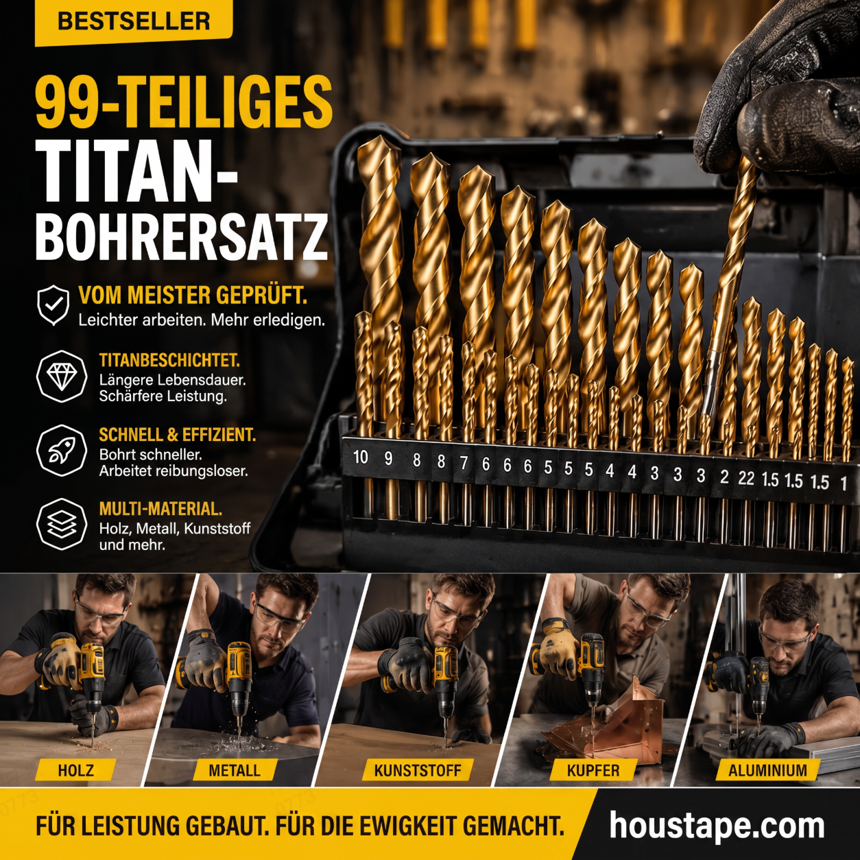 🔥Nur für kurze Zeit: 50 % Rabatt!🔧 Hocheffizientes Werkzeug, das von erfahrenen Handwerkern geschätzt wird! Direkt vom Hersteller: 99-teiliges Set titanbeschichteter Bohrer.