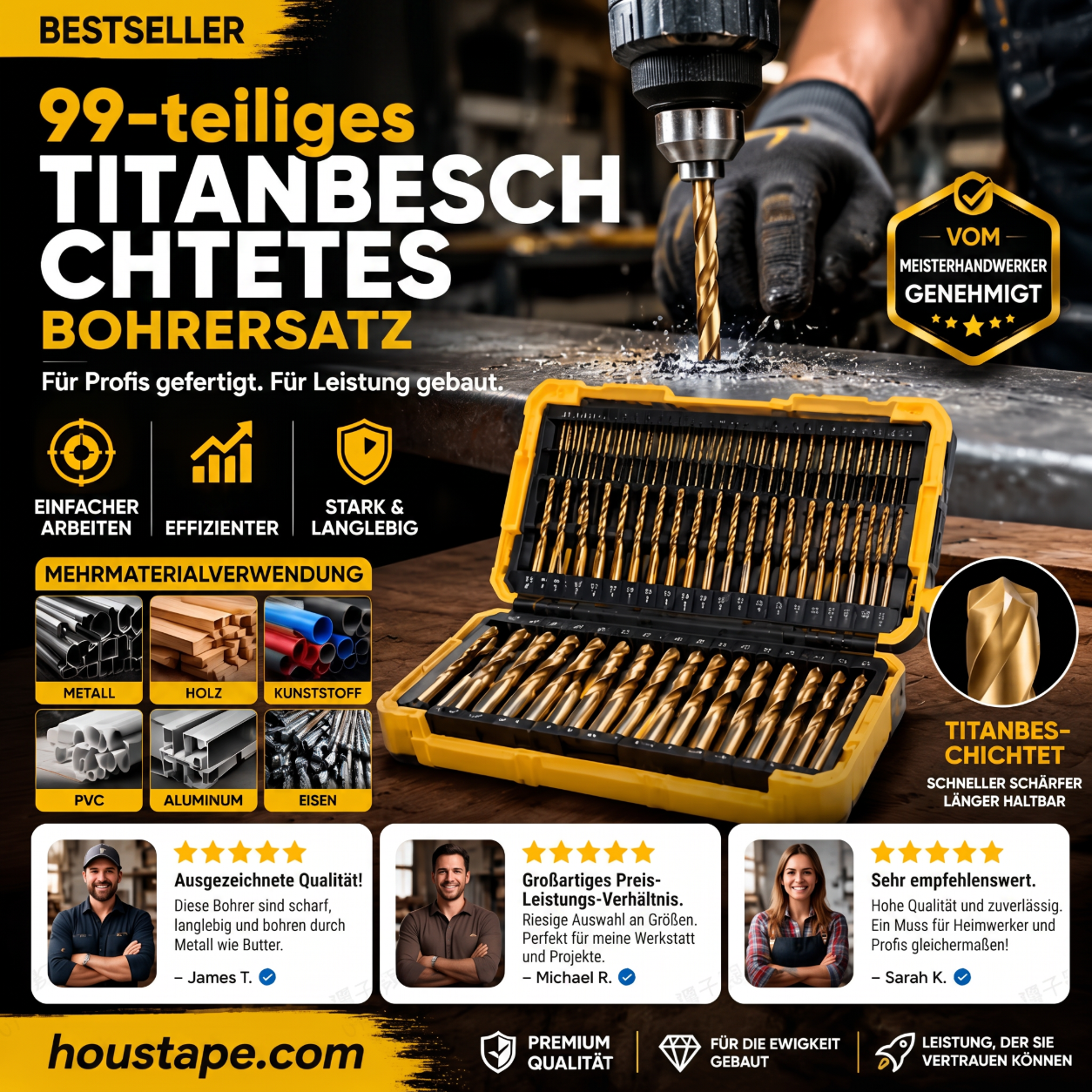 🔥Nur für kurze Zeit: 50 % Rabatt!🔧 Hocheffizientes Werkzeug, das von erfahrenen Handwerkern geschätzt wird! Direkt vom Hersteller: 99-teiliges Set titanbeschichteter Bohrer.