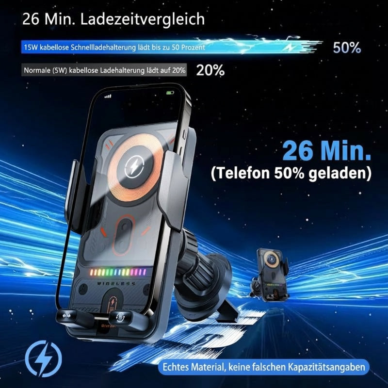 📢📢50 % Rabatt!! ⏰Intelligenter 2-in-1-Autotelefonhalter mit automatischer Drehfunktion und kabellosem Ladegerät⚡