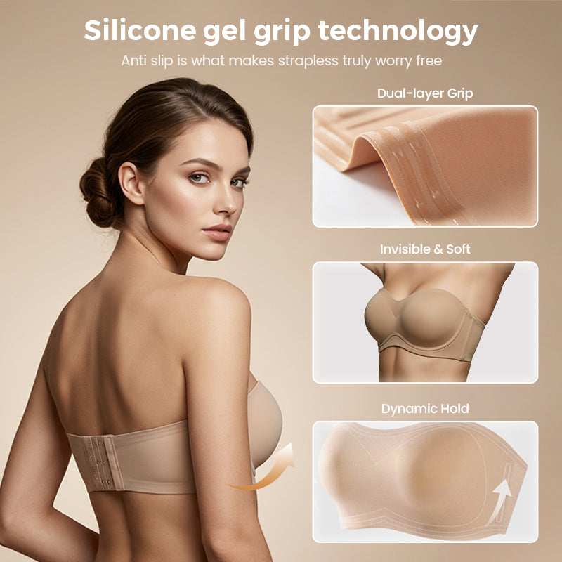 ⛱️Letzter Tag zum Sonderpreis von nur 9.99 € !!💞Trägerloser Push-up-BH für Damen, Bandeau-BH, rutschfest, kabellos, stützend, gepolstert, nahtlos, bequem, aus Jelly-Material