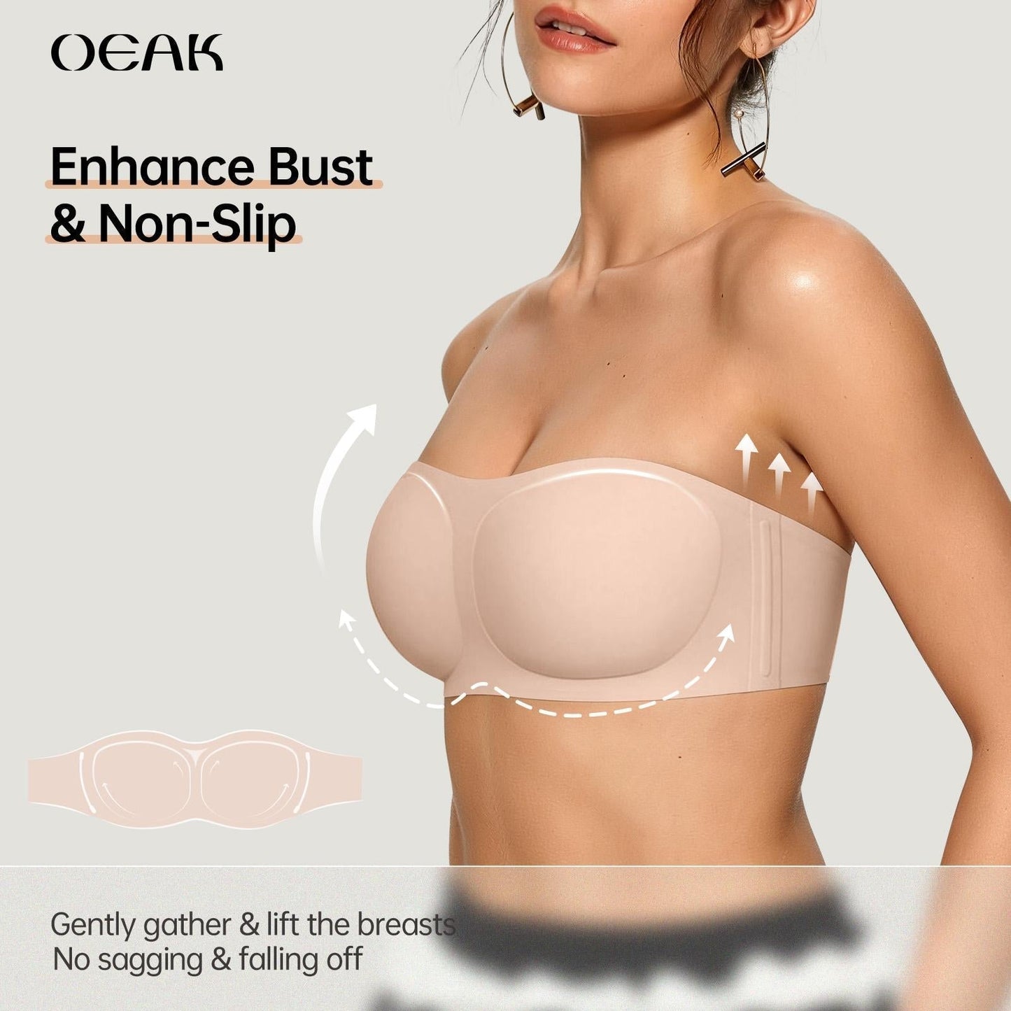 ⛱️Letzter Tag zum Sonderpreis von nur 9.99 € !!💞Trägerloser Push-up-BH für Damen, Bandeau-BH, rutschfest, kabellos, stützend, gepolstert, nahtlos, bequem, aus Jelly-Material