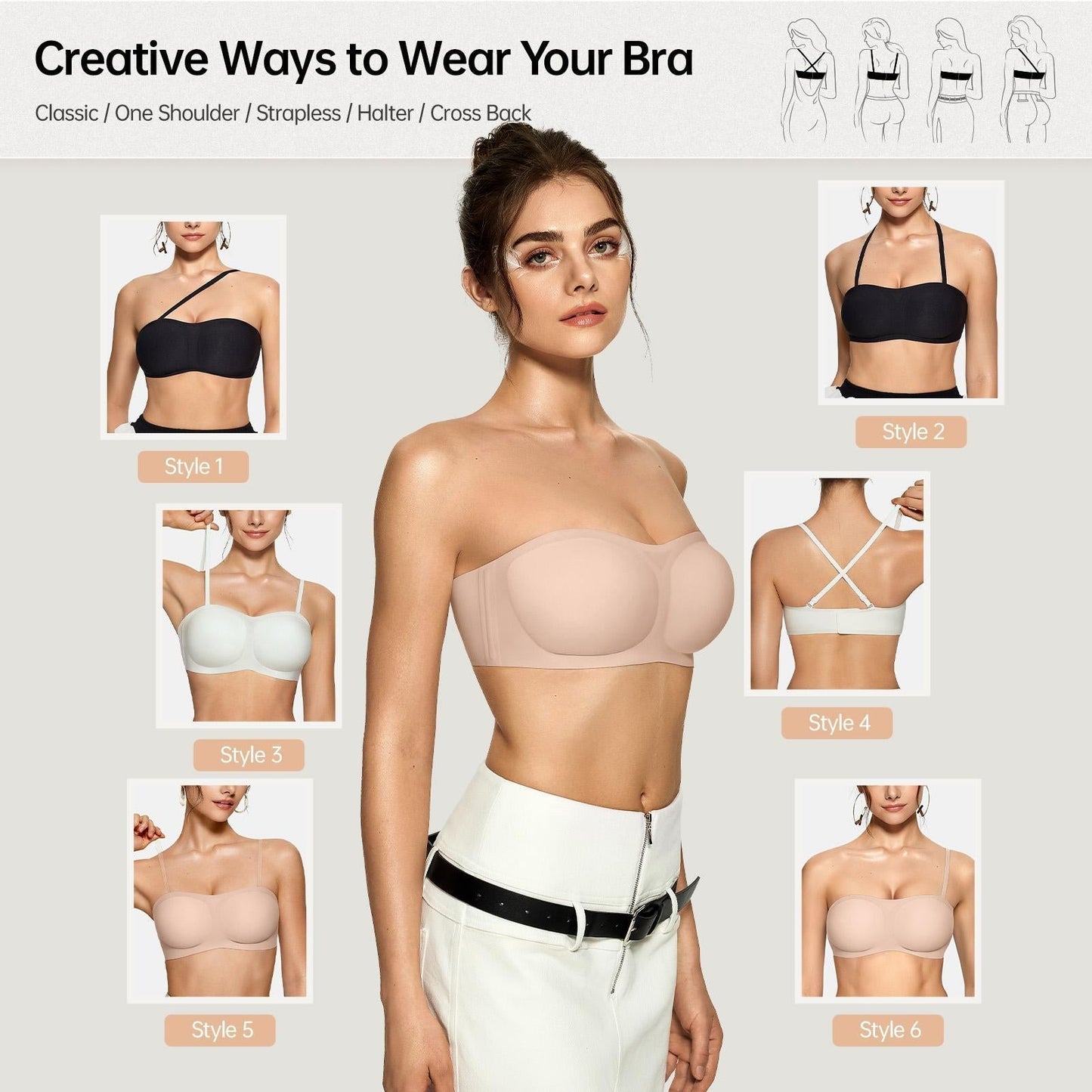 ⛱️Letzter Tag zum Sonderpreis von nur 9.99 € !!💞Trägerloser Push-up-BH für Damen, Bandeau-BH, rutschfest, kabellos, stützend, gepolstert, nahtlos, bequem, aus Jelly-Material
